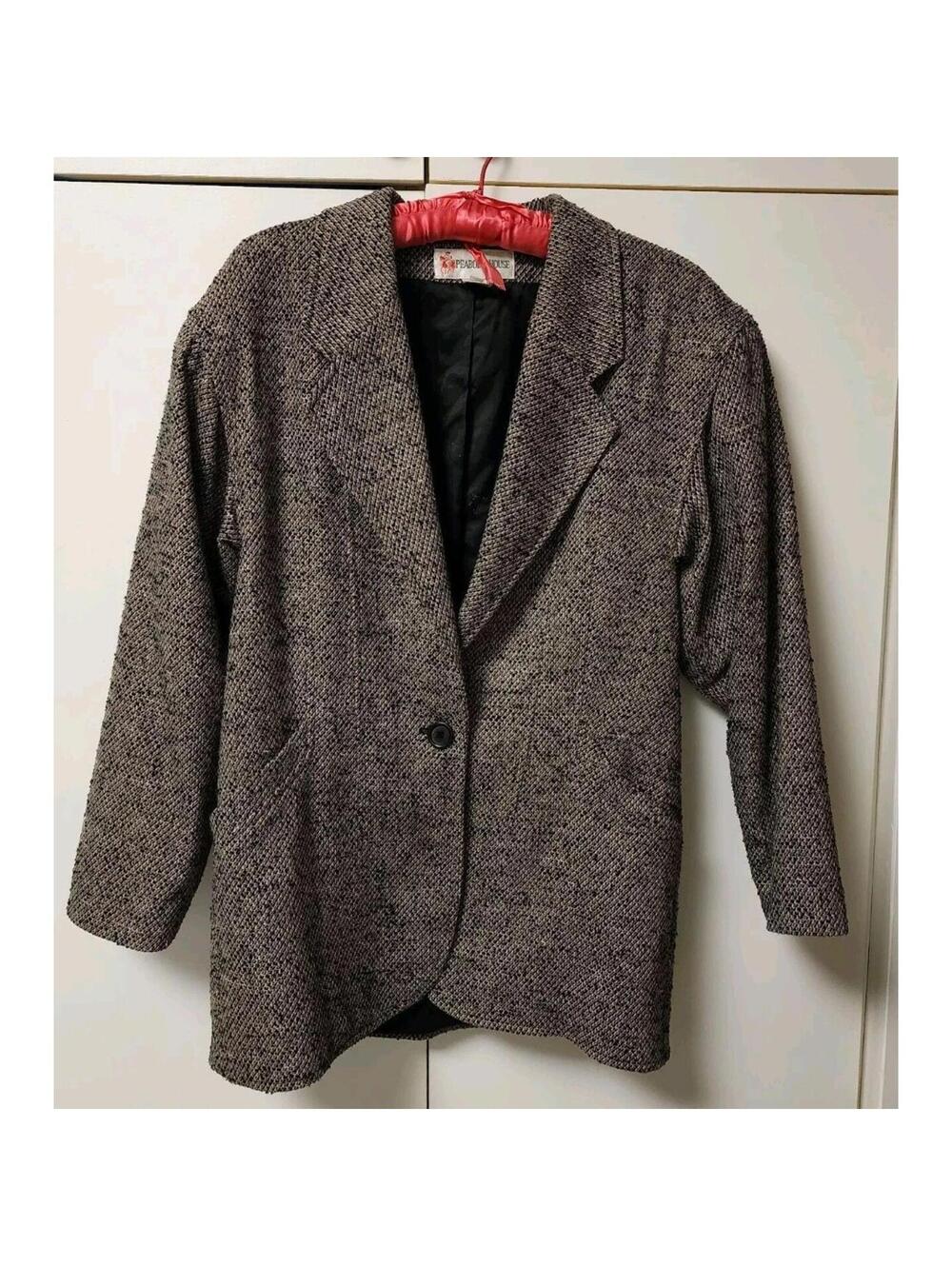 Peabody House Women's Wool Tweed Coat Size 9/10 Black Y2k 90s Vintage